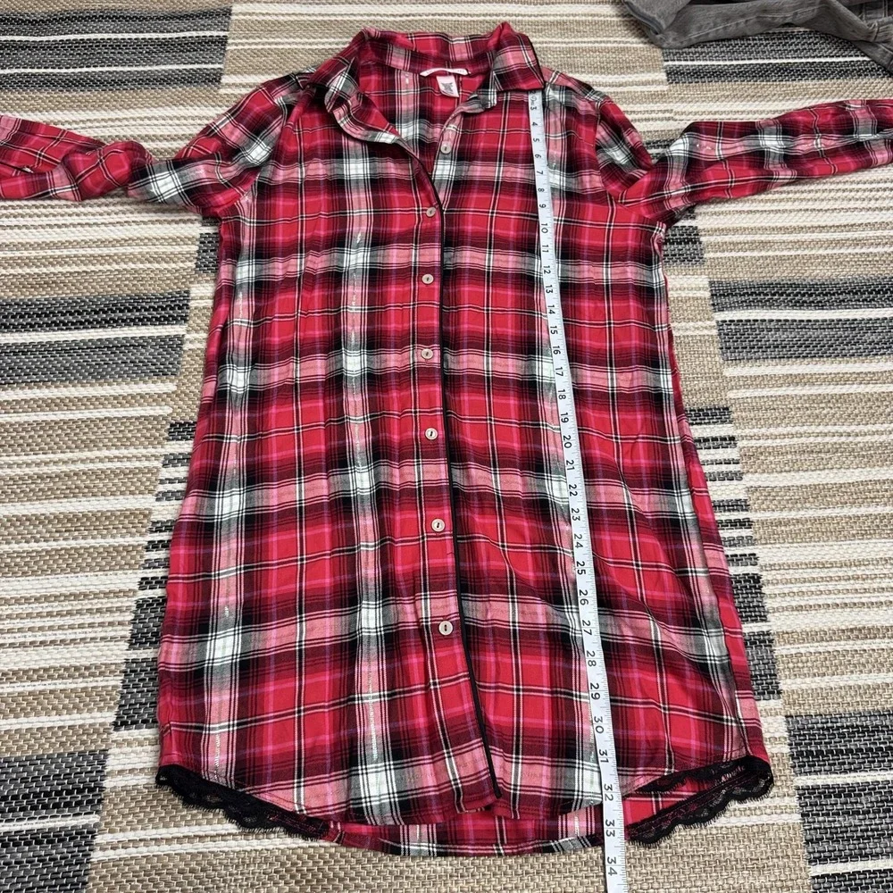 Victoria's Secret Nightgown Womens Small Plaid Button Front Sleepwear Lace Trim